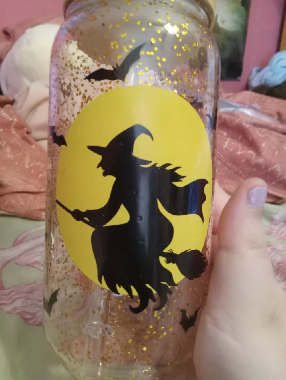 Set Of 2 Halloween Plastic Glasses Bats And Flying Witch